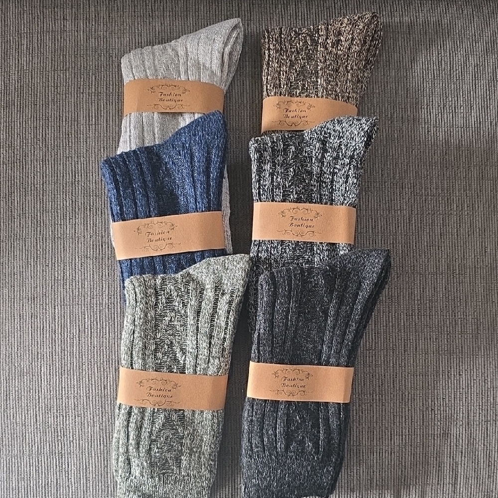 Assorted Color Men's Loritta Wool Socks, New, Size 6-12, 6 Pairs